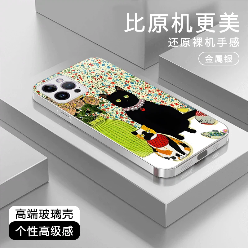 花瓶猫咪高级感适用苹果16/华为Pura70/OPPO/vivo/小米玻璃手机壳