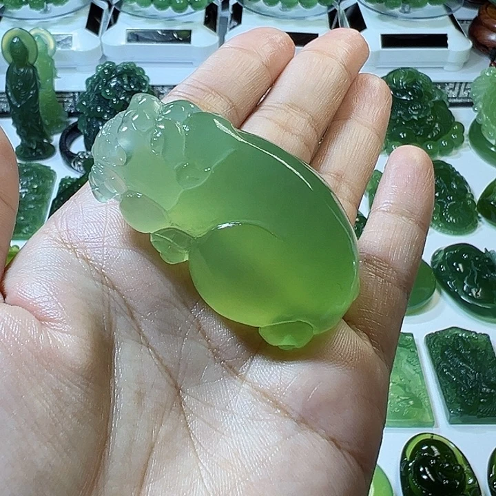 蛇纹石玉手把件合金海****6