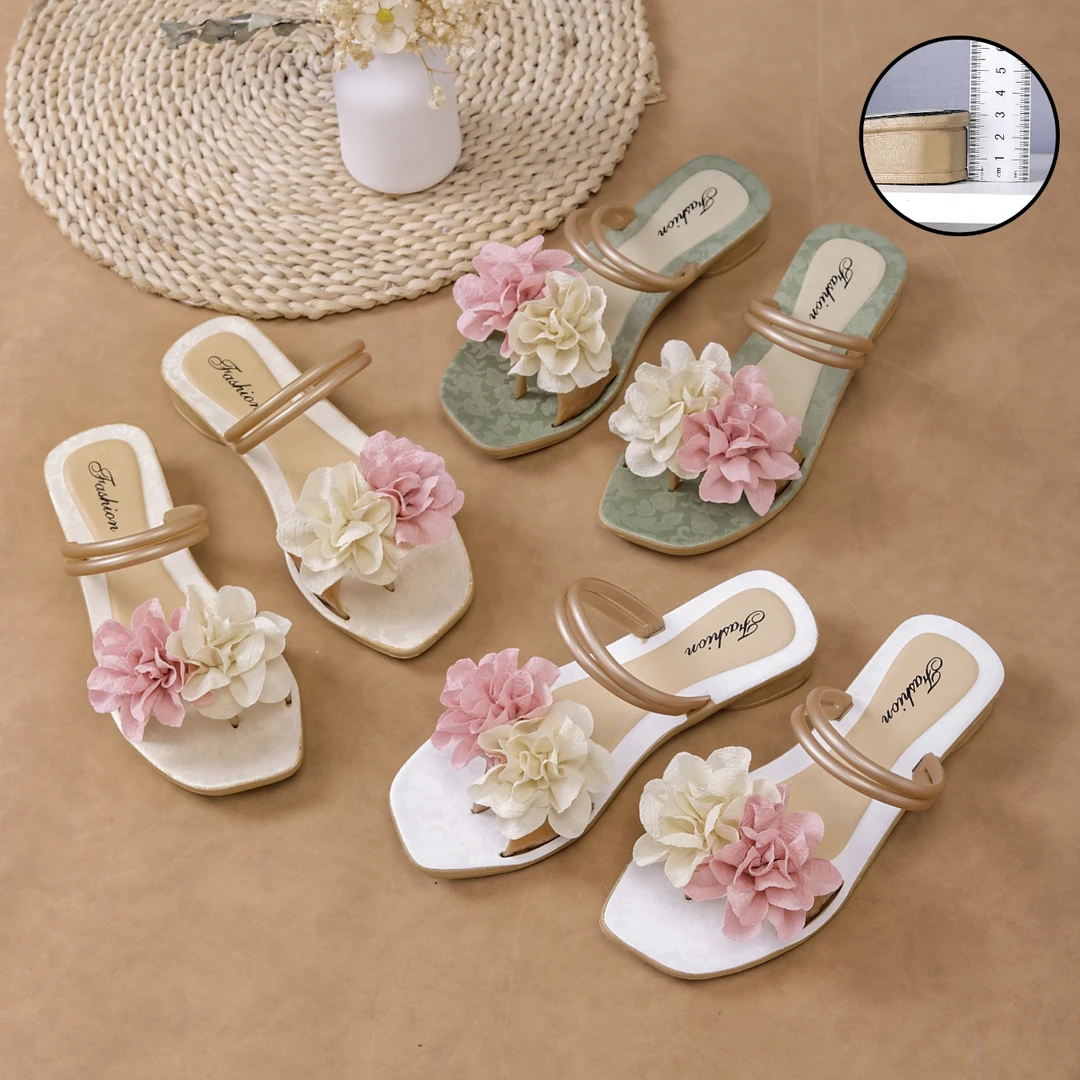 法式复古女外穿2025夏季新款舒适花朵仙女风配裙子一字拖度假拖鞋