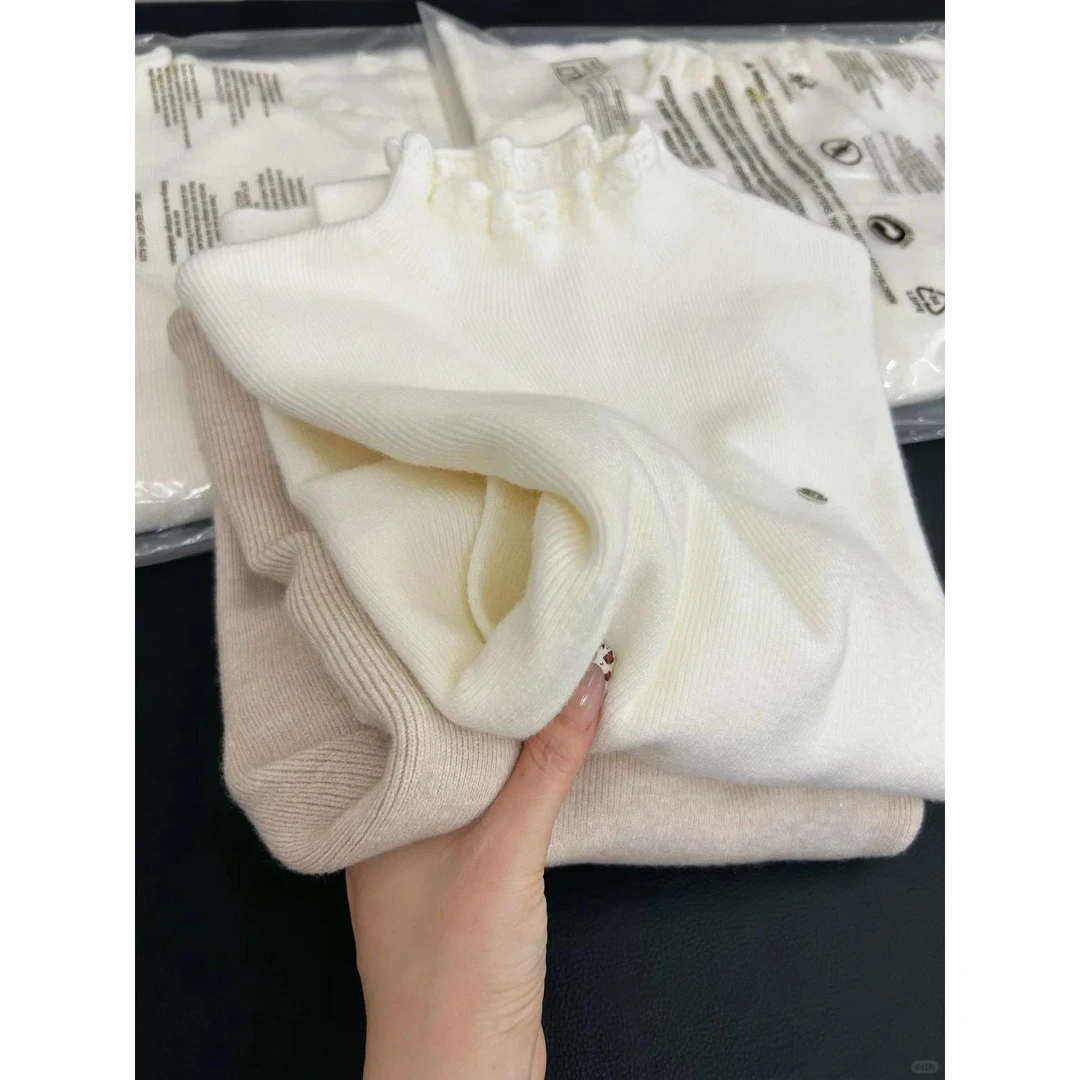 绝美半高领蕾丝针织衫女秋冬洋气叠穿木耳边内搭打底上衣软糯毛衣