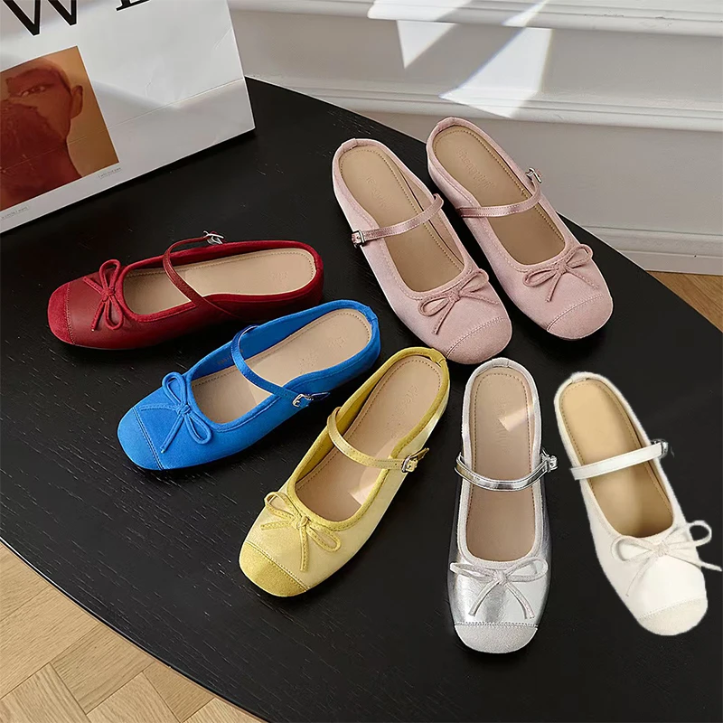 内增高4CM-平底小香风包头半拖鞋女2025新款百搭蝴蝶结温柔小凉拖