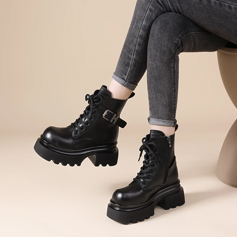 小个子厚底增高7cm马丁靴女2025秋冬新款加绒英伦风显瘦机车靴女