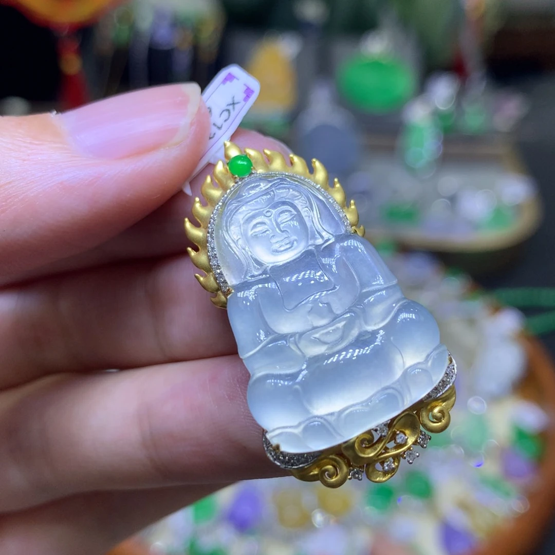 翡翠18K金镶嵌颈饰翡翠吊坠项链