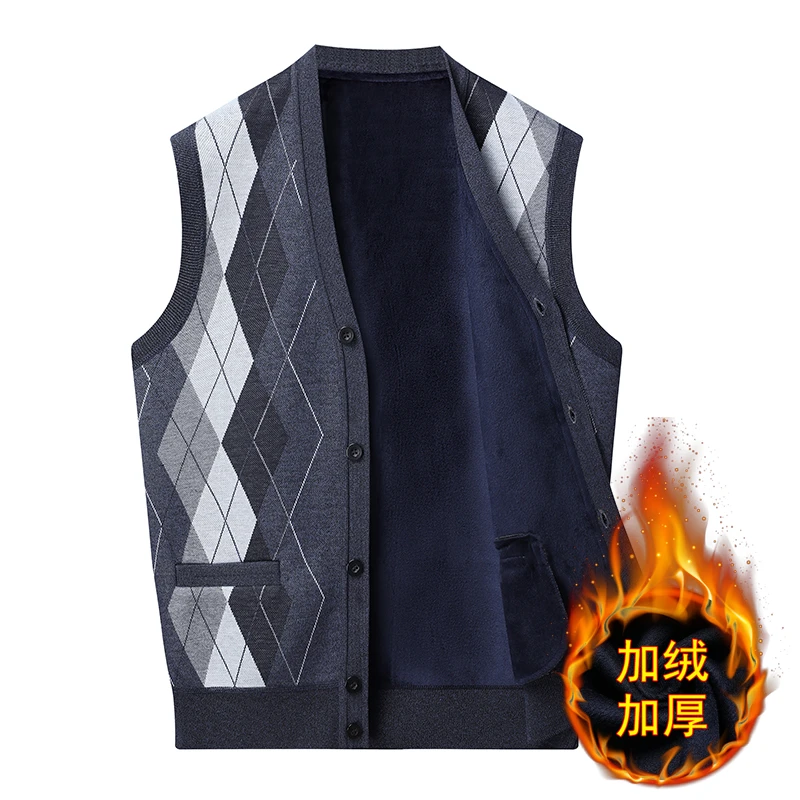 爸爸装秋冬加绒加厚保暖休闲背心坎肩中老年开衫英伦冬季老年男装