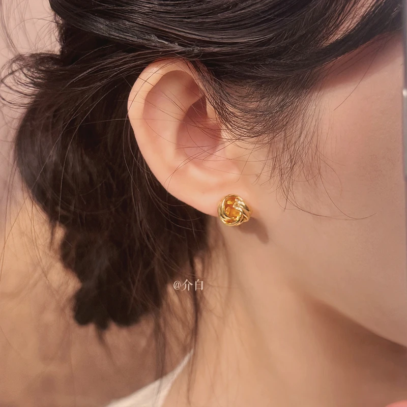 铜合金耳饰 耳钉金色几何时尚简约百搭小众气质女法式精致素款