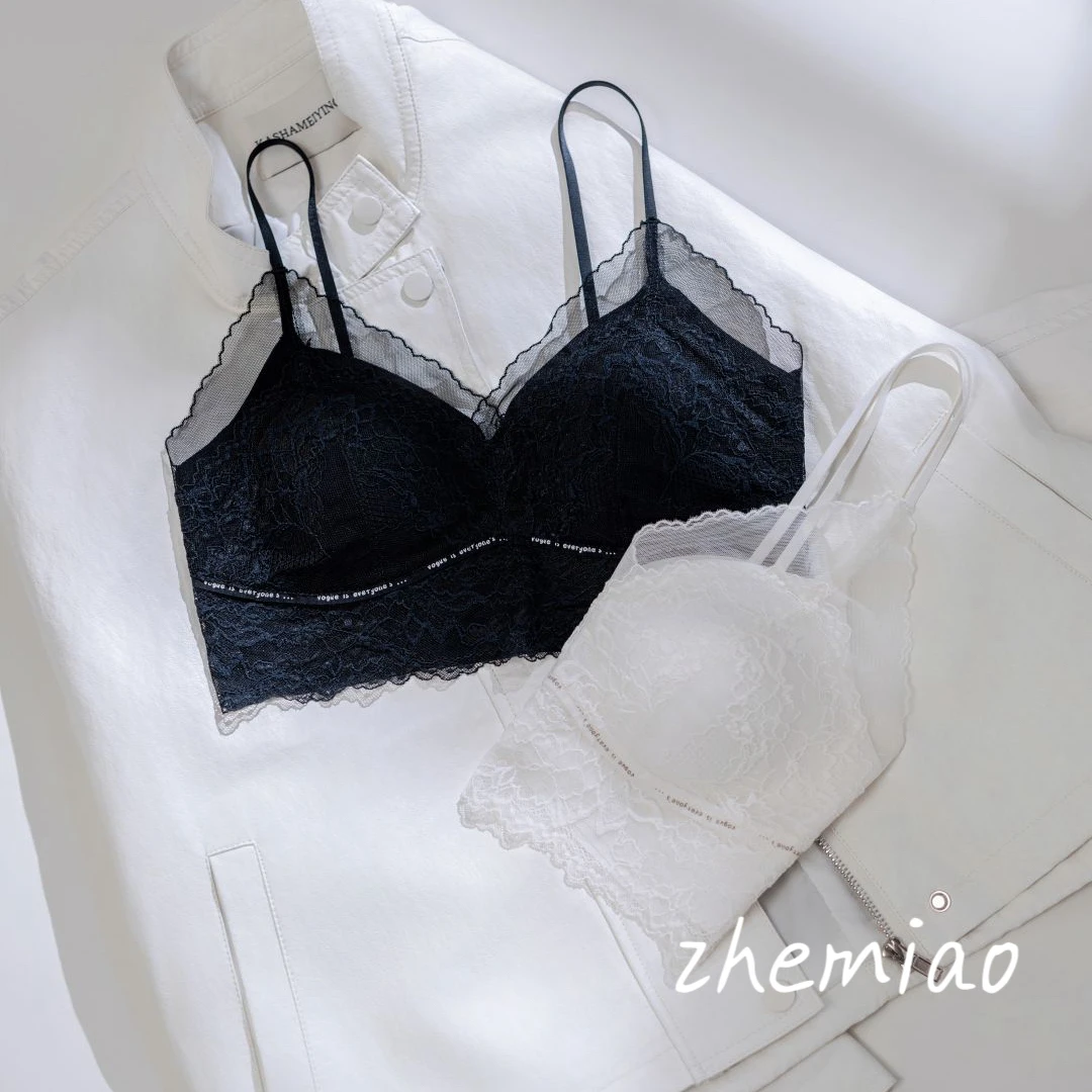 zhemiao（缠绵）法式性感蕾丝吊带内衣一体式薄杯细肩带美背9542