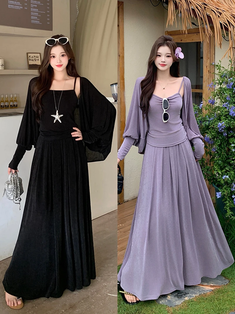 胖mm大码女气质显瘦套装A1703上衣（外披➕背心两件套）+22084半身裙