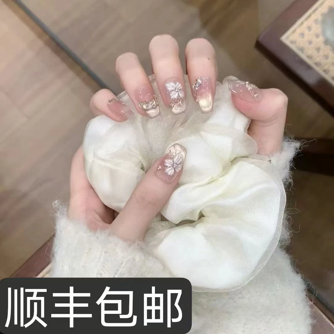 【花瓣月影】纯手工穿戴甲新款高级贴片显白简约气质美甲