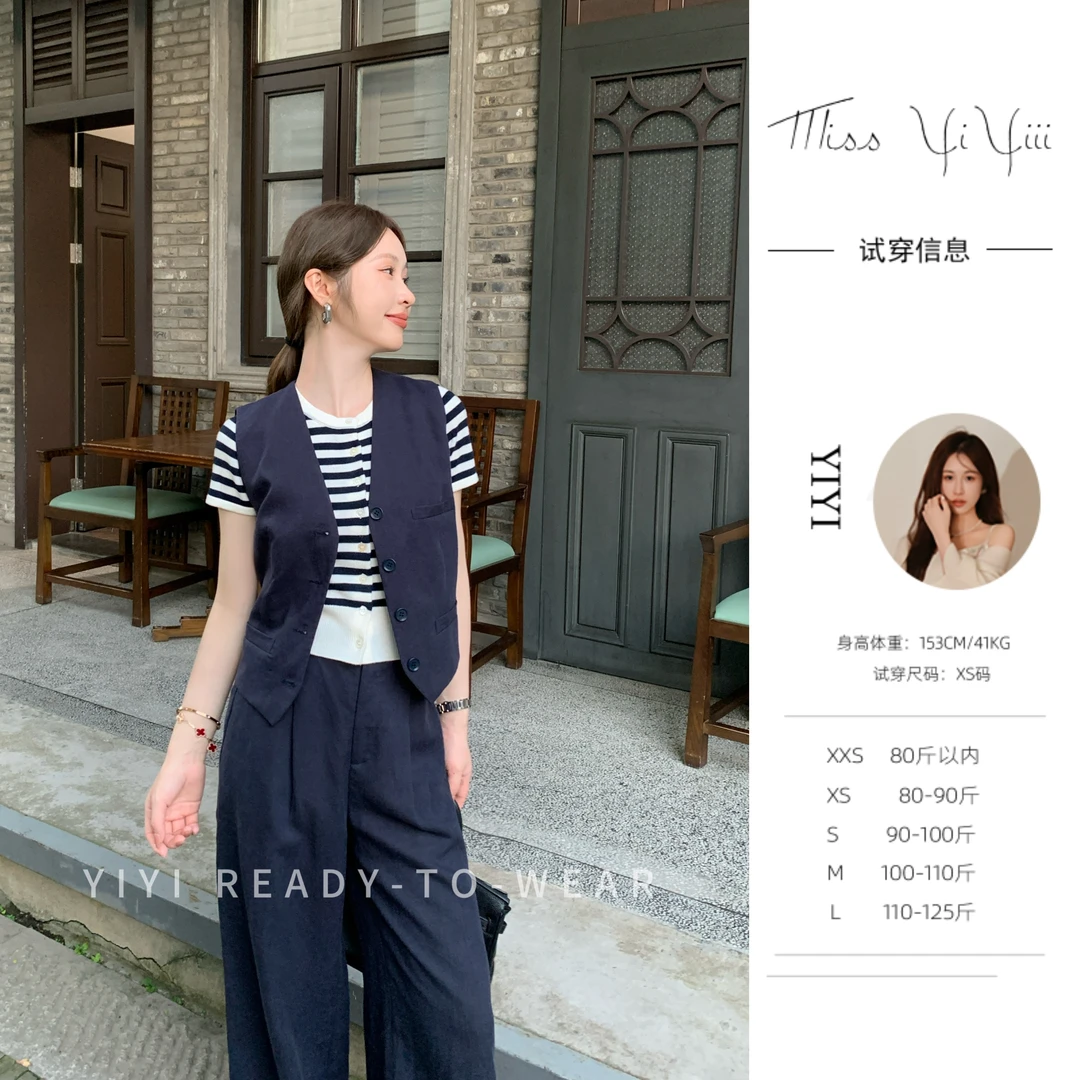 【拉夫海航系列】<YiYiii>小个子时尚V领藏肉上衣显瘦高腰直筒裤子