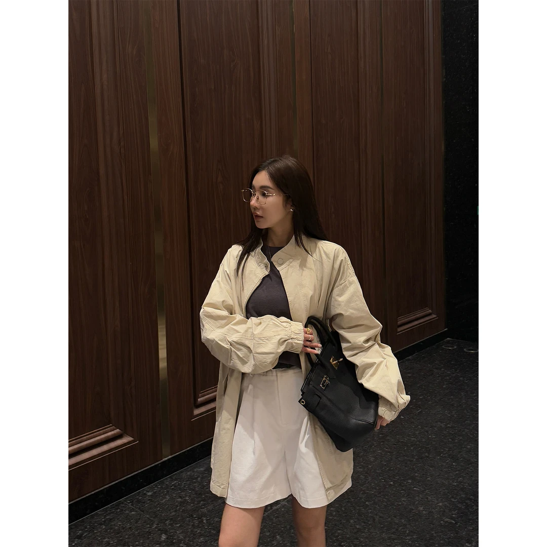 【薺月空山】“100%进口棉”设计感老钱慵懒抽绳百搭风衣外套28010