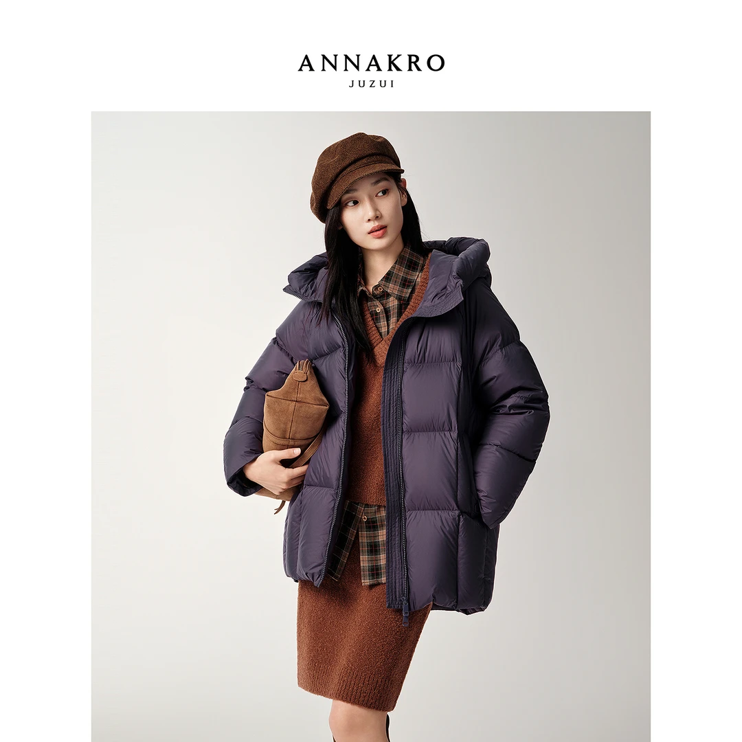 【云感轻柔】玖姿·安娜蔻O型连帽长鸭绒羽绒服女25冬新KWFD03317
