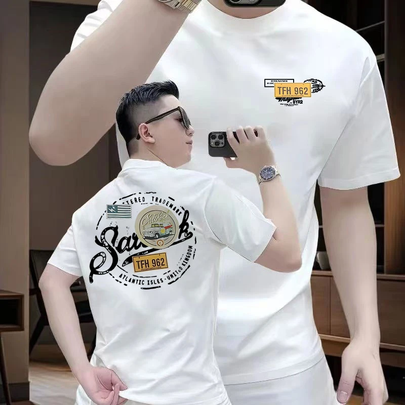 夏季新款男士短袖T恤简约个性印花圆领上衣百搭半袖潮牌男打底T恤