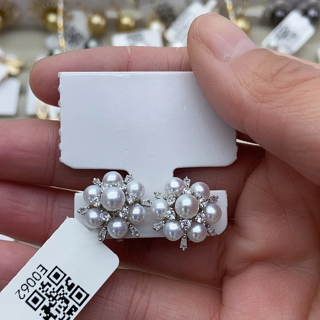 银S925镶嵌耳饰淡水珍珠@@E0062