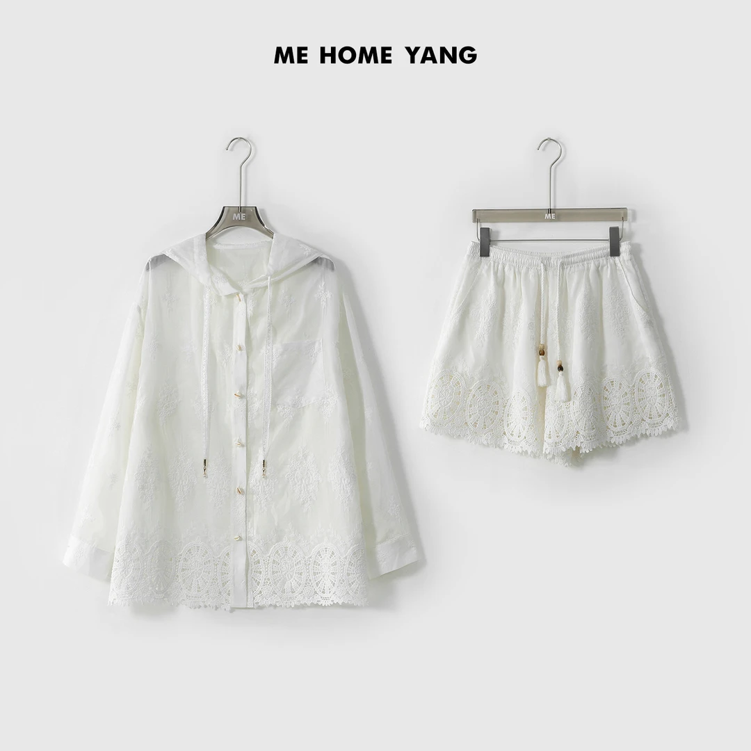 ME【圣塔娜】莱赛尔混纺重工刺绣显瘦时尚休闲度假风套装MESS2568