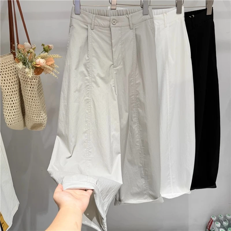 2025夏季新款韩版时尚松紧腰抽绳休闲裤宽松显瘦百搭阔腿九分裤女