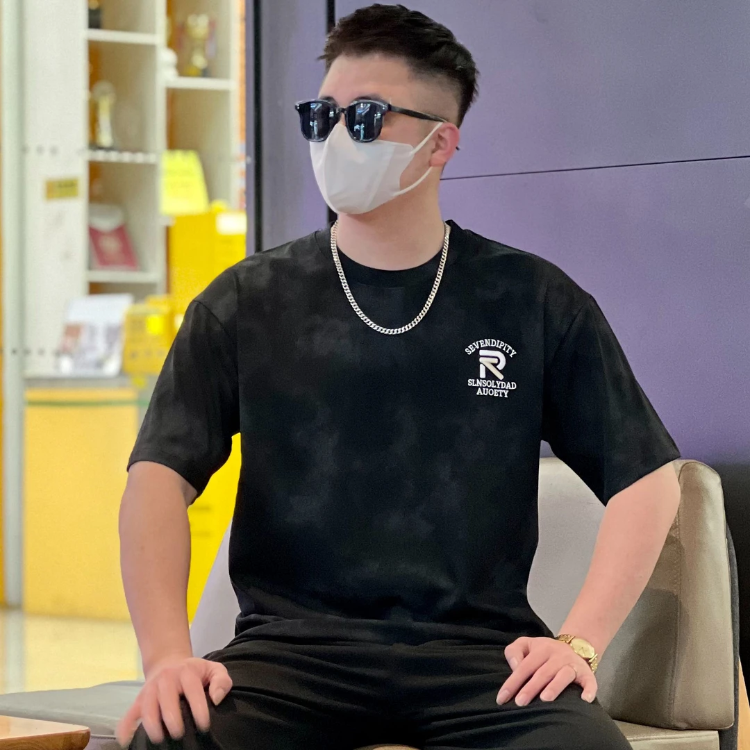 夏季美式新款简约洗水做旧刺绣T恤男士微宽松休闲百搭圆领半袖男