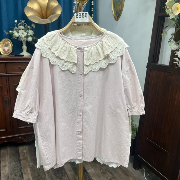 8900-8999号 清爽温柔短袖夏季衬衫女夏款娃娃领时尚