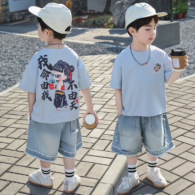 哪吒衣服男童夏季套装时髦2025新款宝宝夏装洋气儿童短袖T恤