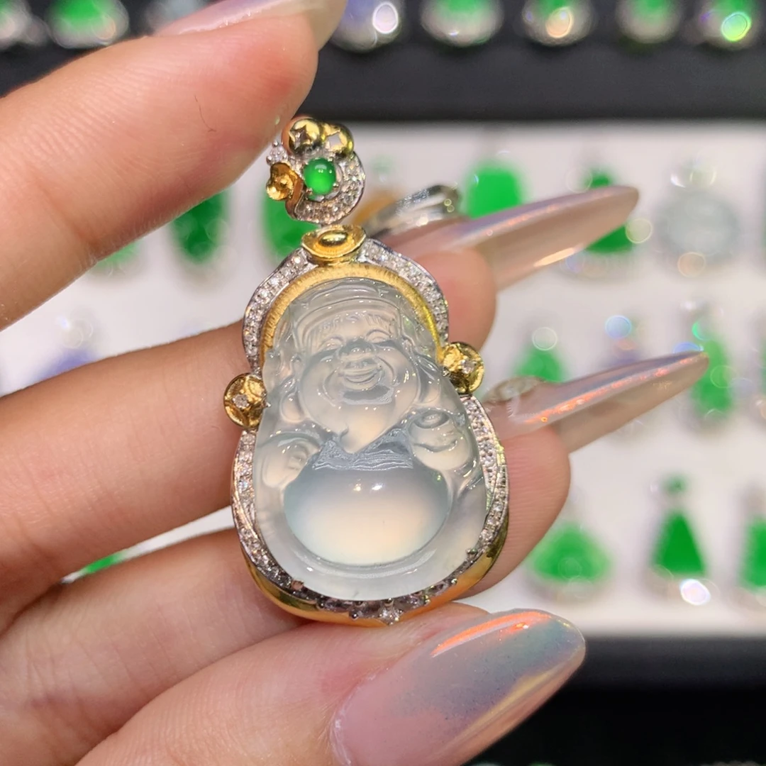 翡翠18K金镶嵌吊坠(不含链)