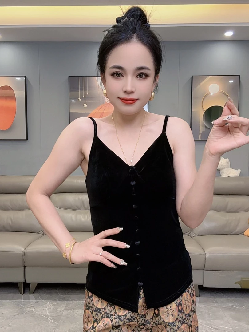 修身型极简风修身型吊带背心修身无袖丝绒打底黑色228显瘦时尚