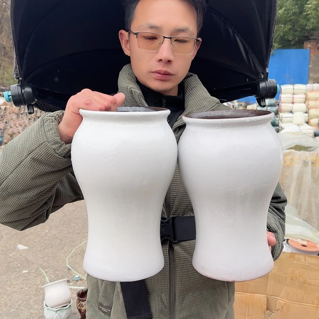 紫砂花盆口15高28（两个美人鱼白色