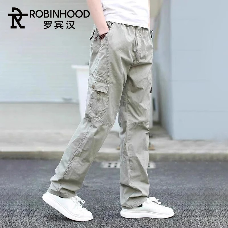 罗宾汉2025新款潮流多口袋休闲裤男士夏季薄款宽松直筒工装长裤男