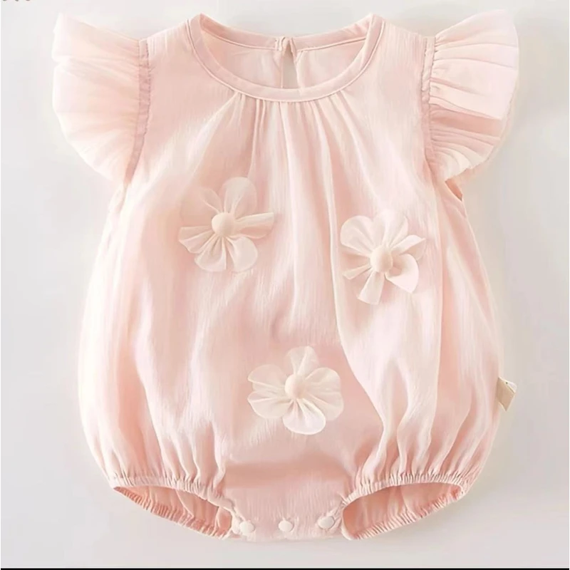 2025新款婴儿短袖连体衣夏天洋气可爱婴童飞袖哈衣宝宝衣服夏季薄