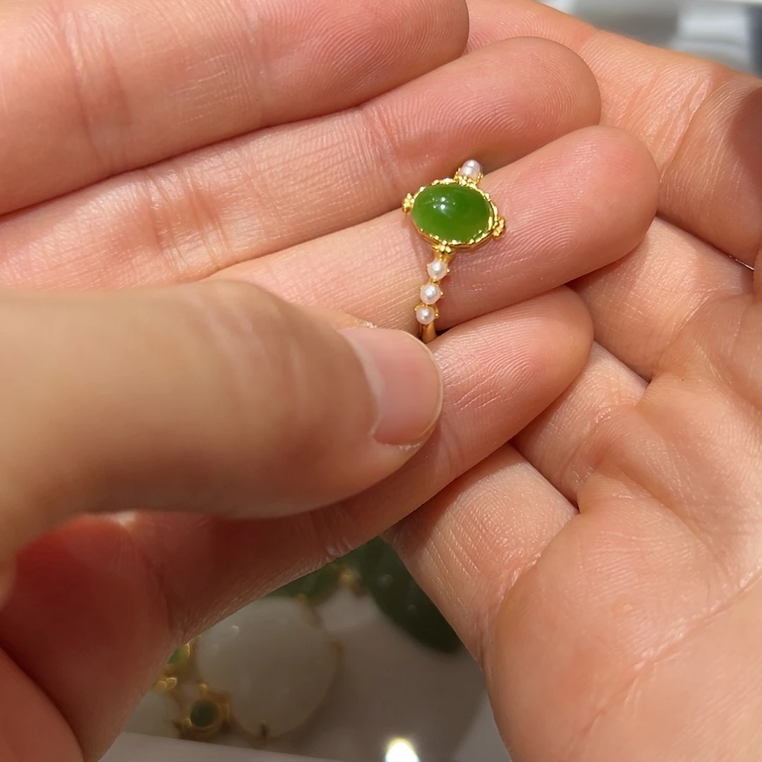 和田玉戒指银S925镶嵌浅***o