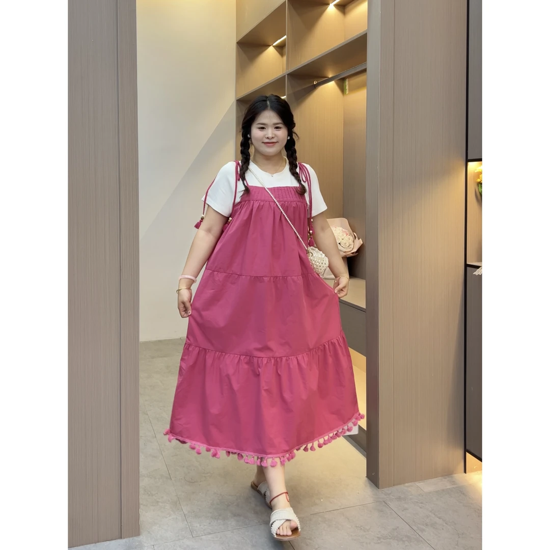 【青苍】【果酒微醺】大头婷微胖定制夏季度假风流苏绑带连衣裙长裙