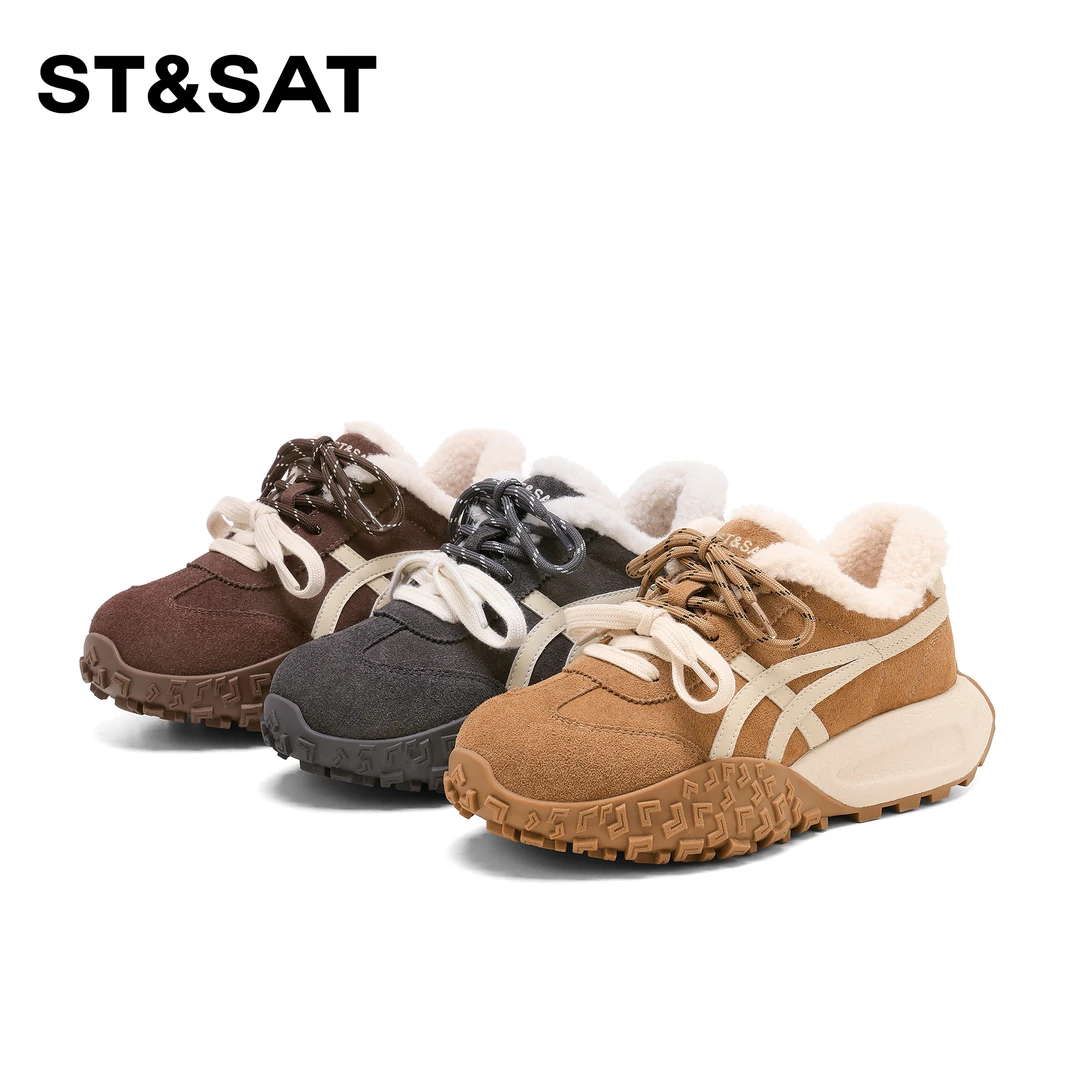 St&Sat/星期六休闲鞋2025新款时尚百搭女士厚底加绒保暖阿甘鞋