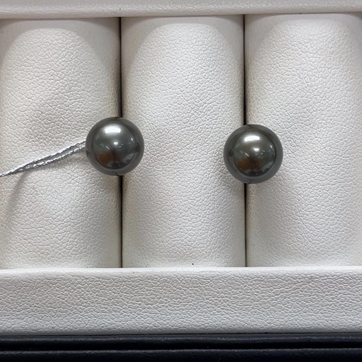 耳饰海水珍珠银S925镶嵌大溪地 9-10mm 35号