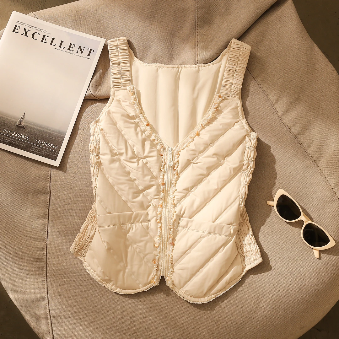 设计感小众钉珠羽绒背心马甲女新款秋冬保暖坎肩修身内搭叠穿上衣