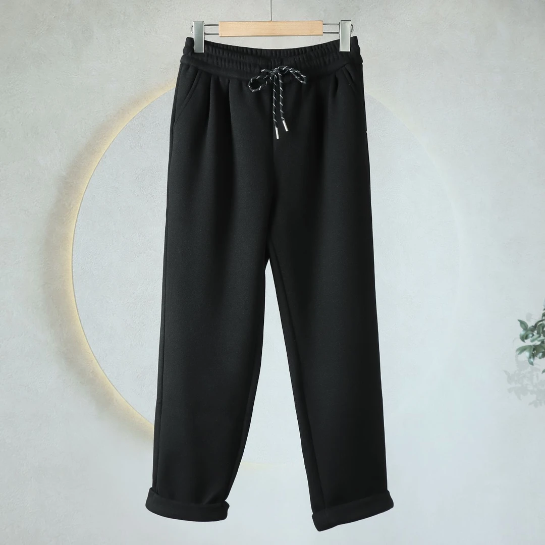 冬季新款韩版休闲纯色简约显瘦加绒裤