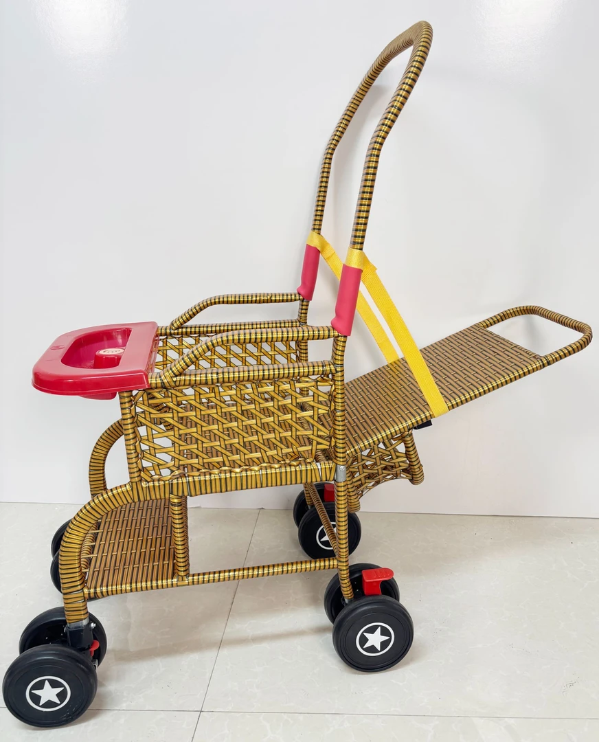 手工藤编可坐可躺可半折叠童车