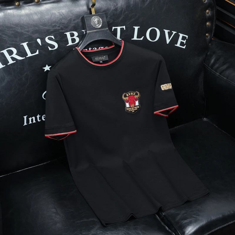 IUIUG欧货品牌夏季男装时尚轻奢潮流休闲丝光棉短袖t恤男88037