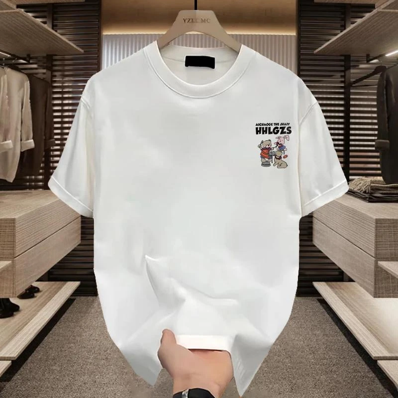 特大码300斤美式新款ins圆领潮流潮牌卡通印花短袖t恤男纯棉上衣