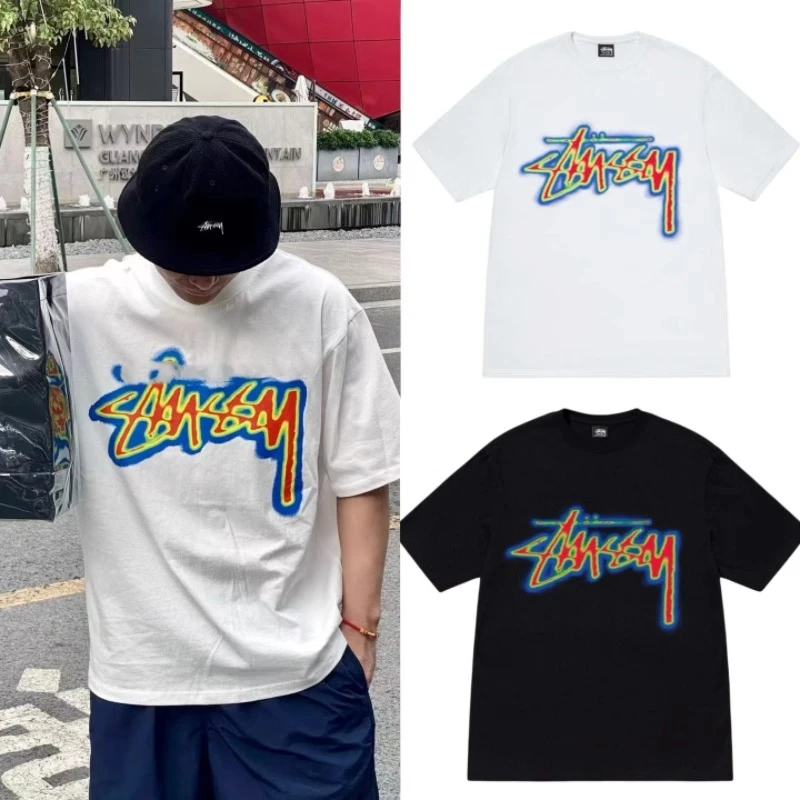 Stussy 24SS 热成像LOGO印花男女同款夏季新款圆领T恤