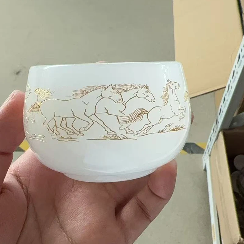 大容量琉璃主人杯八骏图八马茶杯加厚防烫定制刻字雕刻logo百家姓