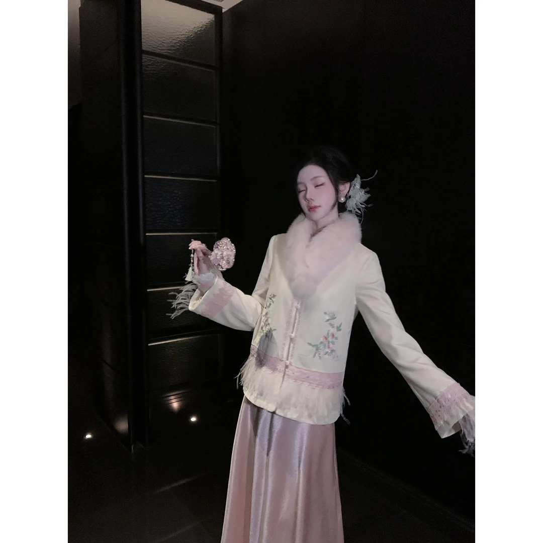 【雅乔定制】桃坞仙境 丝绒刺绣新中式国风充绒外套DYYY-250851095