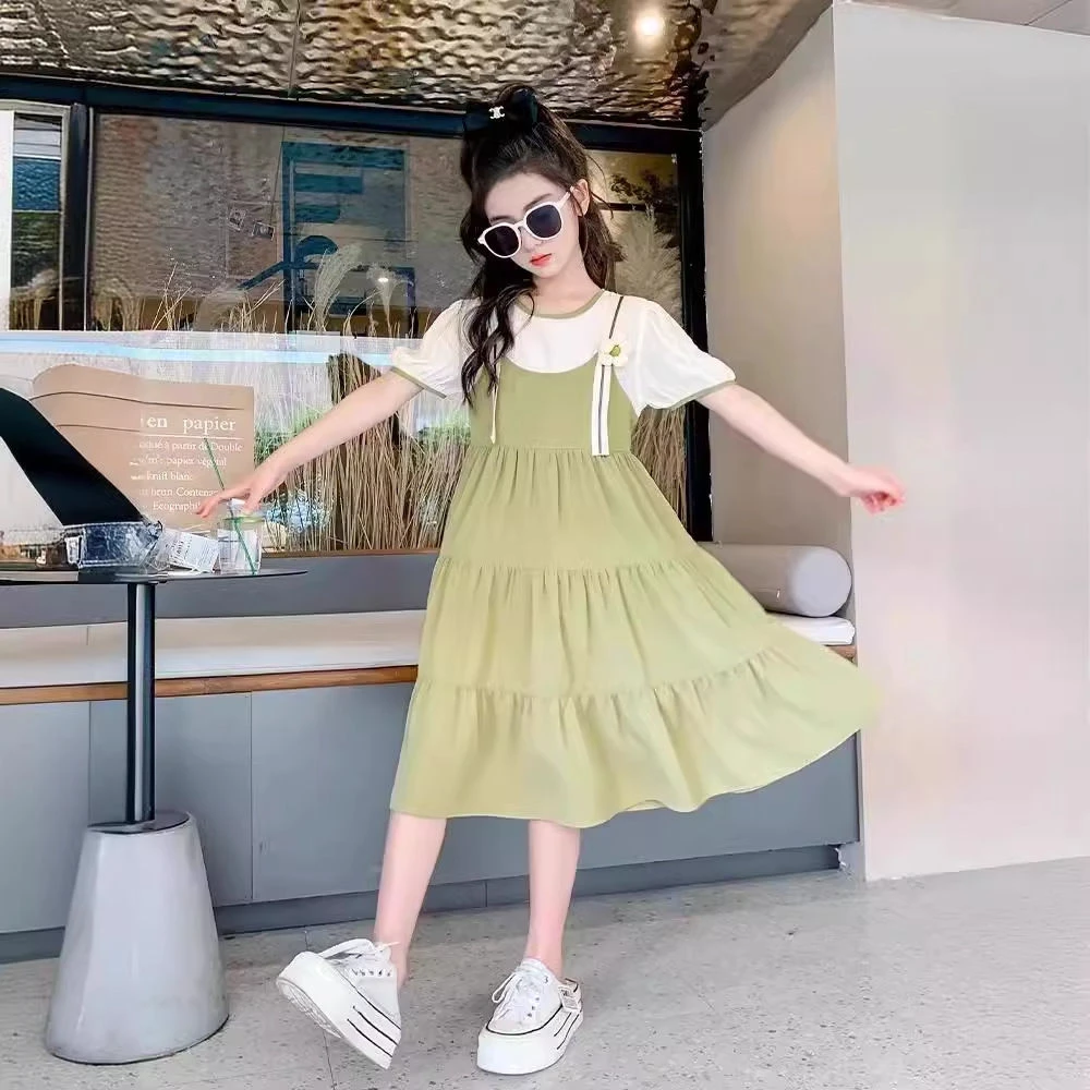 女童连衣裙夏装2025新款女孩夏季雪纺公主裙童装儿童假两件吊带裙