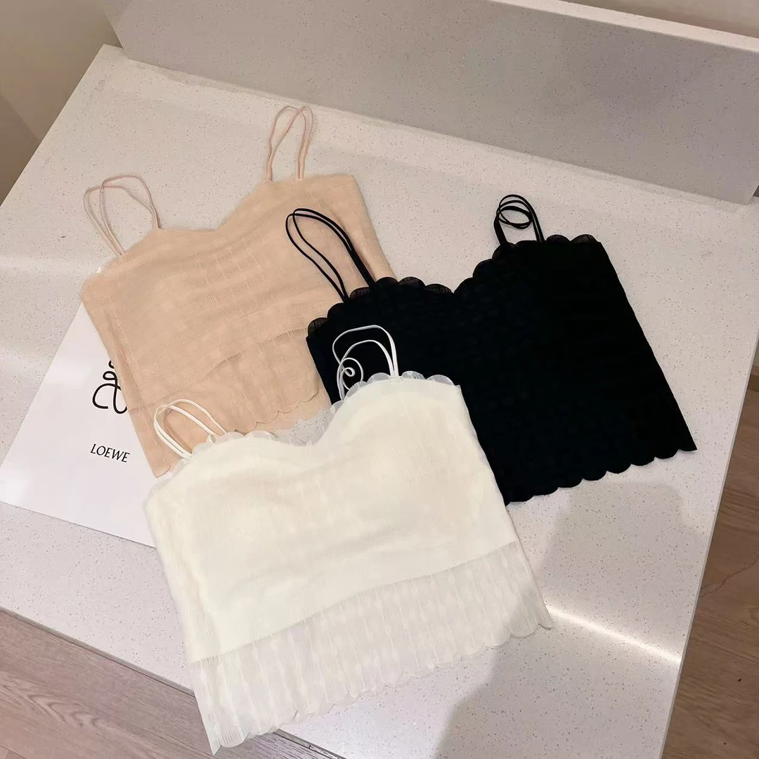 Barbie Siyu【泡泡纱】2198夏季蕾丝泡泡纱可调节细双肩带吊带背心