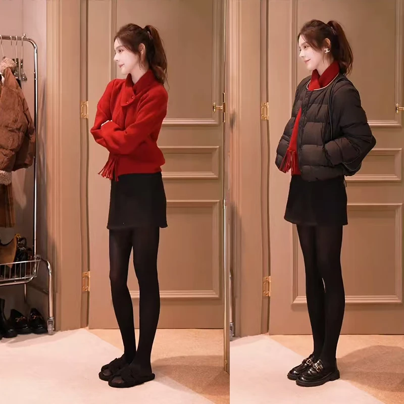 冬季穿搭一整套女2025新款气质长袖上衣棉服外套百搭半身裙三件套