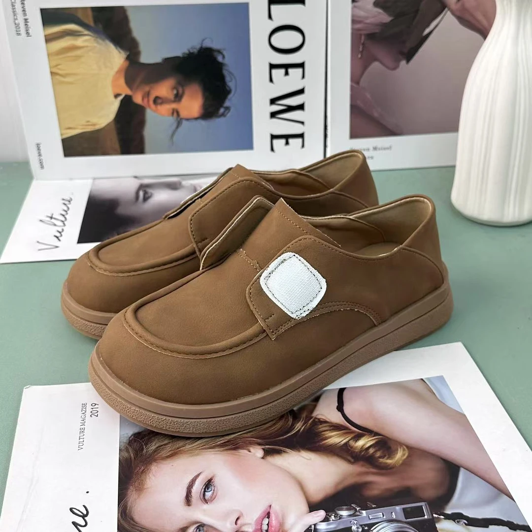 真皮厚底勃肯鞋女2025年春季新款英伦风复古百搭卡扣小皮鞋女02