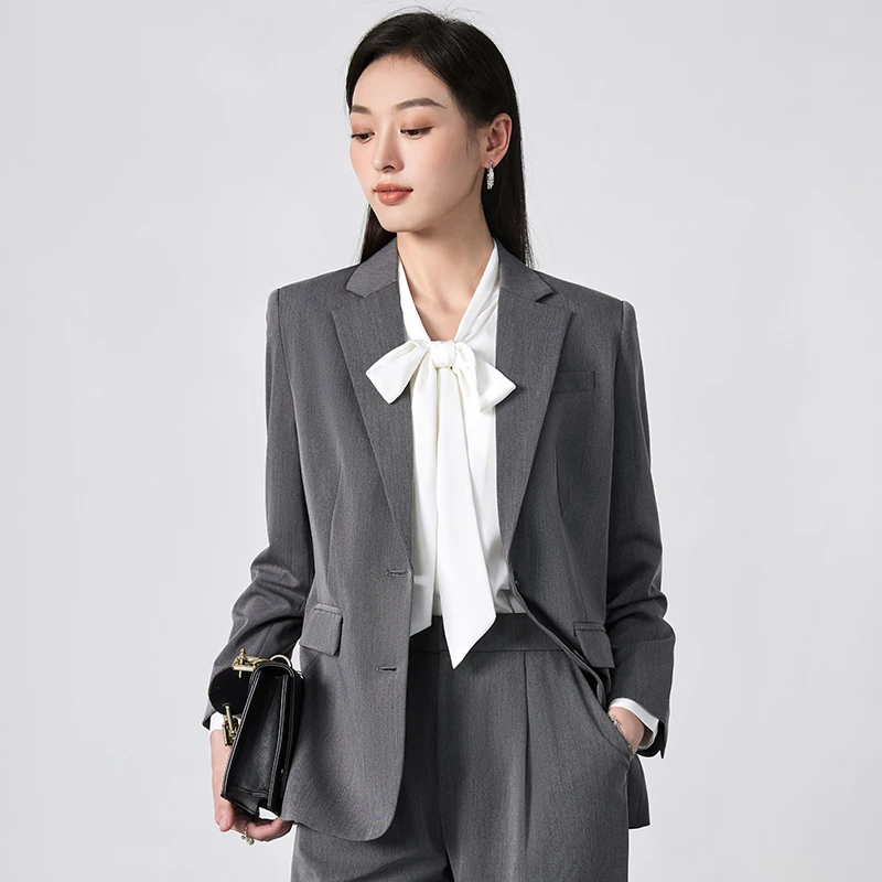 灰色职业西装套装女2025新款春秋季大学生面试正装西服外套工作服