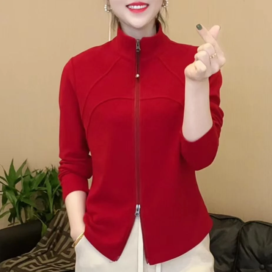 冬季时尚潮流精选新品纯色设计拉链半高领休闲百搭显瘦上衣F8113