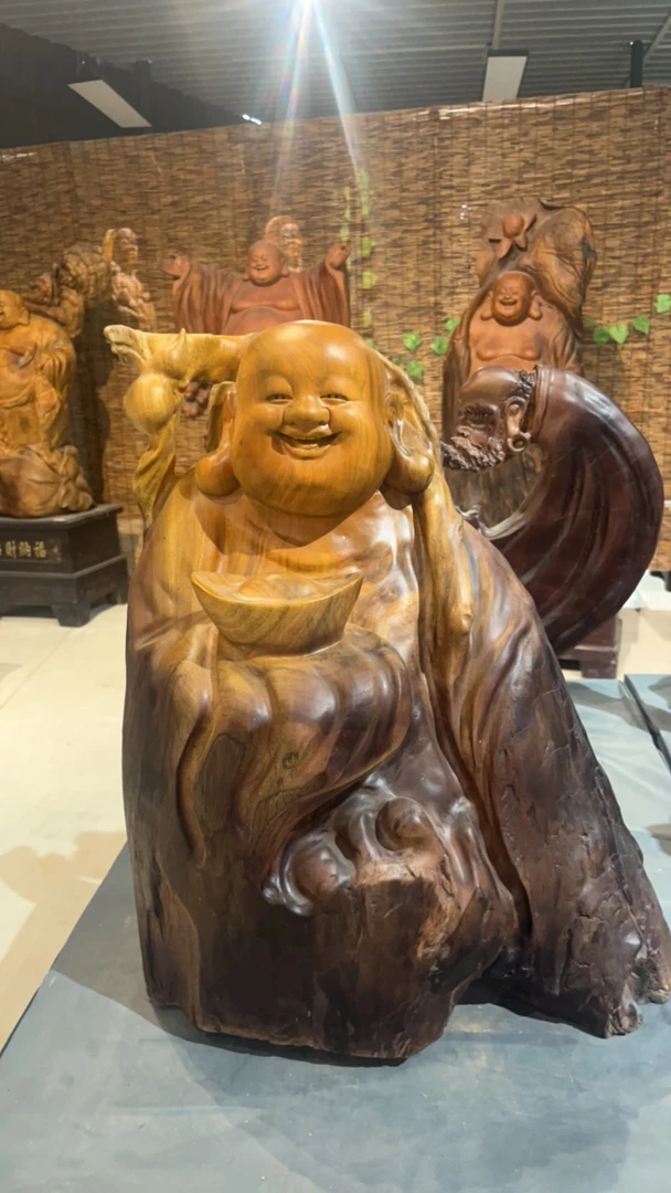 黄蜡樟香樟木根雕弥勒佛摆件随行