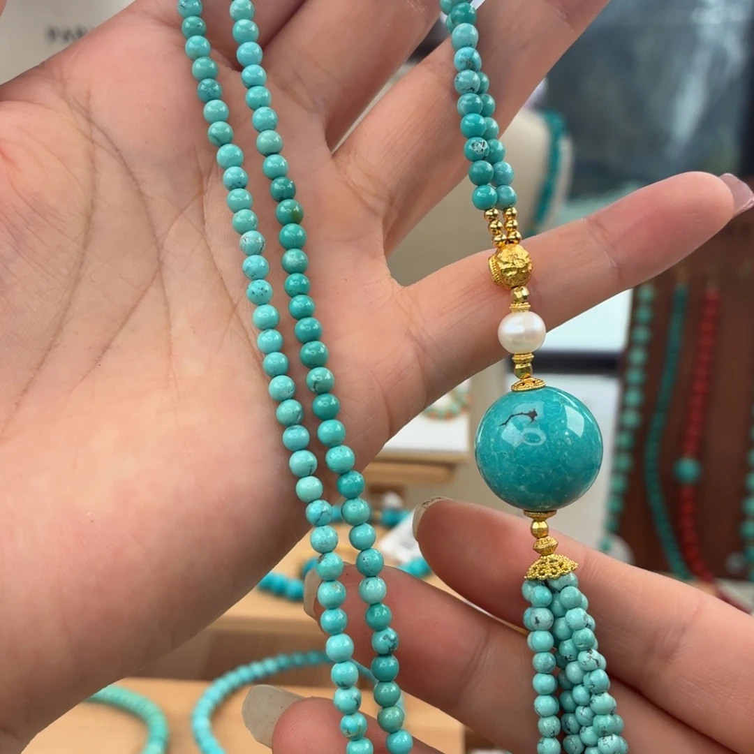 绿松石银S925镀金镶嵌颈饰