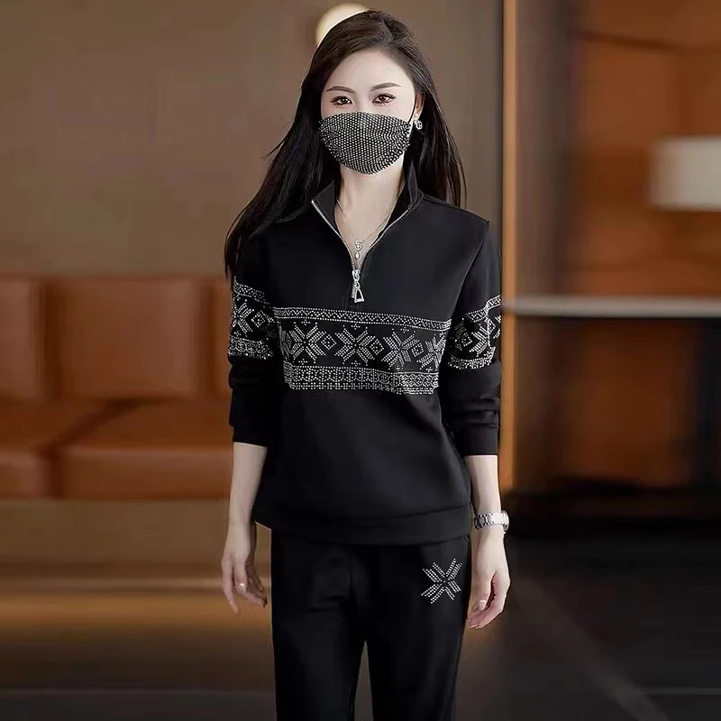 【茶芙巷】9020秋季时尚烫钻洋气上衣百搭宽松显瘦长袖【AF】
