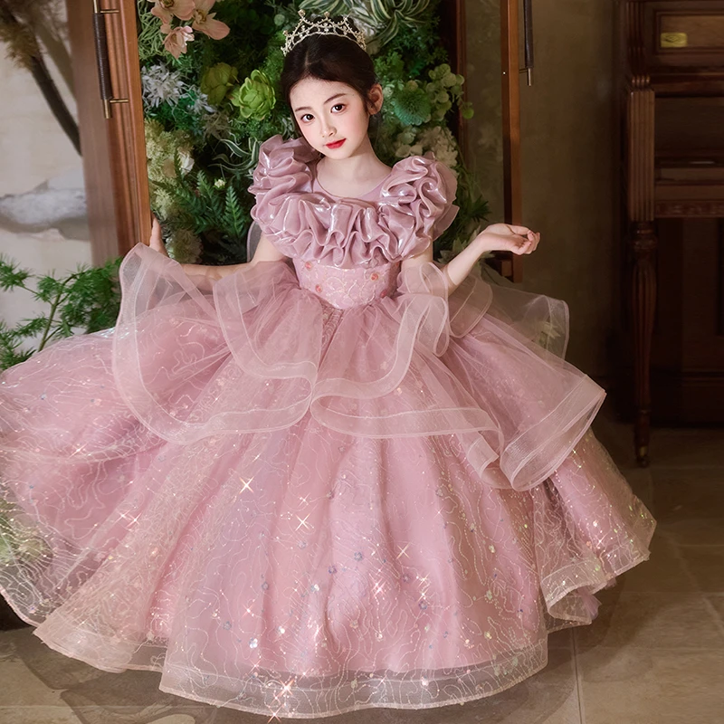 99533女童生日礼服高端轻奢主持人女孩公主裙儿童钢琴演奏演出