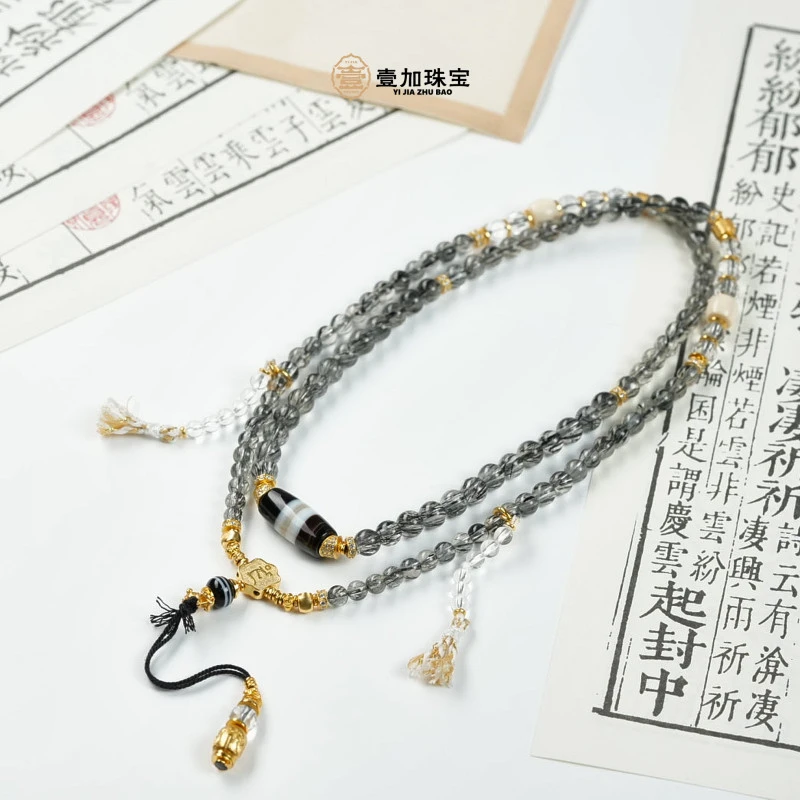 壹加师姐|手工设计太j玄珠黑发108水晶多圈项链多样性发一7265n